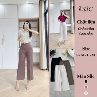 Quần ống rộng Cúc Fashion vải tây from âu xuông lưng cao cấp thời trang nữ culottes suông nấm Q100