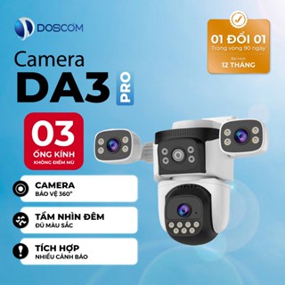 Camera wifi DOSCOM DA3 Pro, tích hợp 3 ống kính giám sát an ninh toàn cảnh 360°, không điểm mù