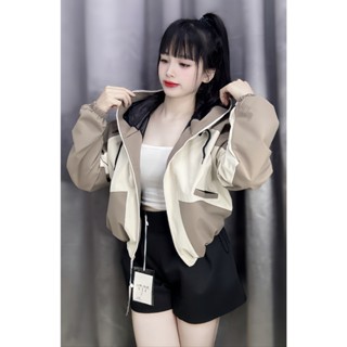 Áo Khoác Gió Nữ 2 Lớp Lót Lụa Dáng Ngắn Crtop Rộng Ngang Túi Có Khoá Kéo-Freesize ( Dưới 58kg -Áo Dài 48cm)-Có Túi Trong