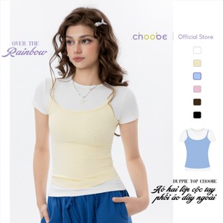 [ MỞ BÁN ] Áo phông nữ hai lớp Duppie Top Choobe dáng ôm thắt eo phối kiểu hai dây vải thun cotton co giãn A135 + A133