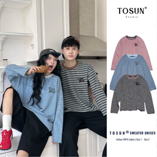 Áo Sweater Kẻ Thêu TOSUN Form Rộng Unisex Áo Dài Tay Nam Nữ Cổ Tròn S41