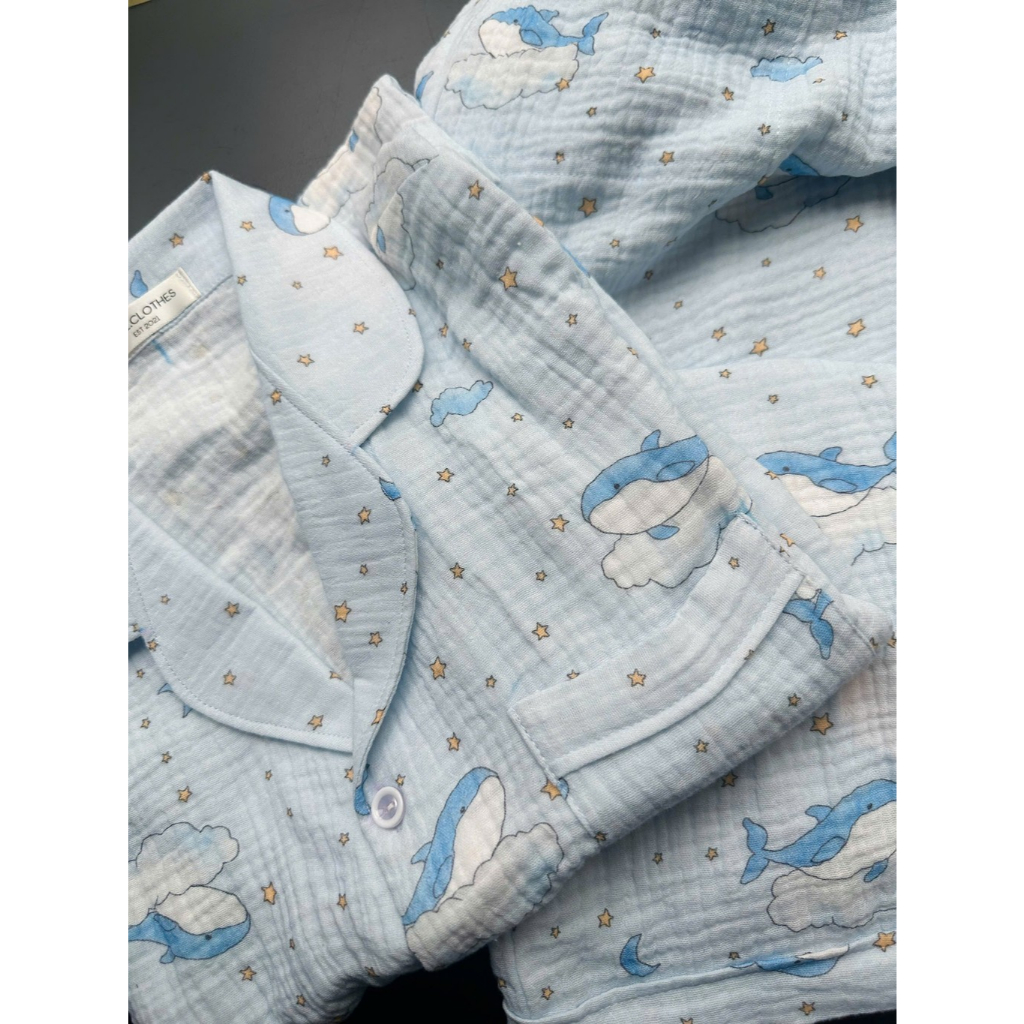 [Feliz.Clothes] Pyjama xô muslin nữ cá heo ngôi sao dễ thương