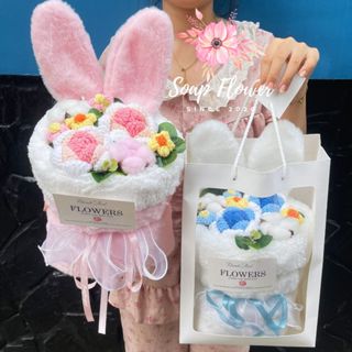 Hoa len tai thỏ 4 bông xinh xắn – Len mềm mại, bó hoa dễ thương tặng người yêu