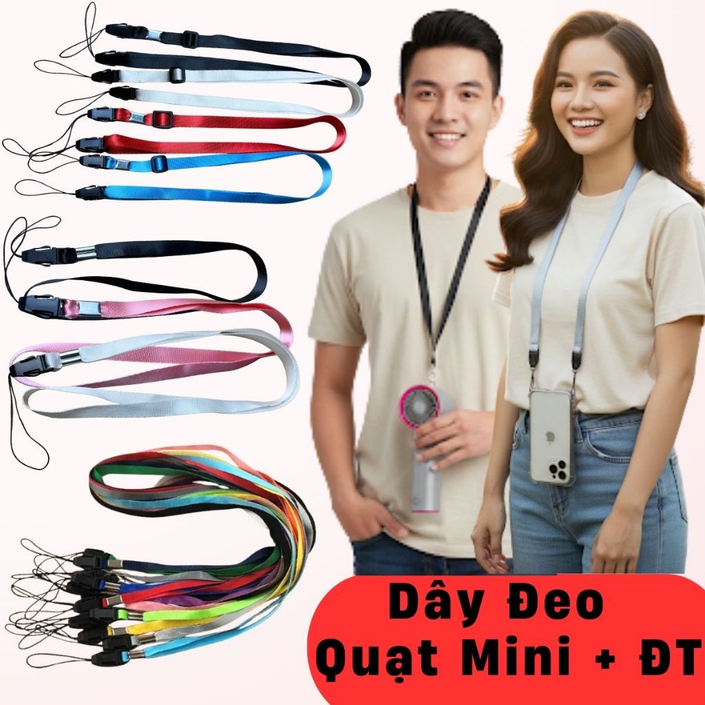 Dây Đeo Quạt Mini - Đeo Điện Thoại - Đeo Thẻ Tên - Hoạ Tiết Trơn Tiện Lợi Gắn USB, Chìa Khóa