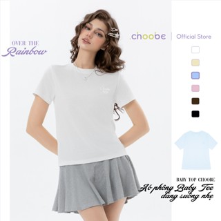 Áo phông nữ Baby Top Choobe baby tee thun cộc tay cổ tròn vải cotton co giãn phối hình thêu A139