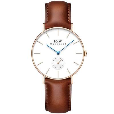 Đồng hồ nữ chính hãng I&W Carnival 8848L-D1,Kính sapphire,Chống nước 30m,Máy điện tử(pin),bảo hành dài hạn,dây da nâu