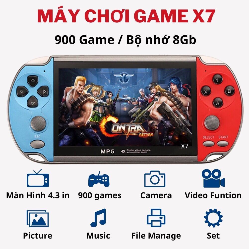 Máy chơi game cầm tay 4 nút X7 màn hình 4.3 inch chơi 9000 game thùng-NES-SNES-GBC-GBA-SMC (mới full
