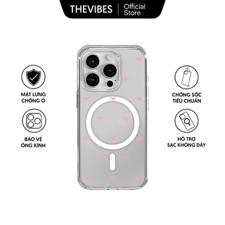 Ốp Lưng Iphone Trong Suốt Nơ Hồng THEVIBES Chống Va Đập Vòng Tròn Nam Châm Hỗ Trợ Sạc Không Dây