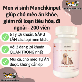  Men vi sinh cho chó mèo Munchkinpet tăng khả năng tiêu hóa giảm tiêu chảy táo bón biếng ăn - 200 viên 
