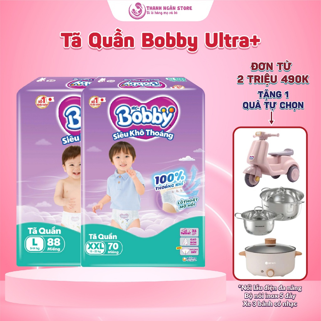 [QT] Bỉm Tã Quần Bobby Ultra Gói Lớn Tiết Kiệm M96 L88 XL74 XXL68 XXXL31 - Bobby Tặng Quà - Thanh Ng