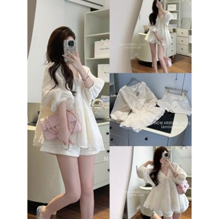 REMAKE LANNIE- SET 2 MÓN ÁO TAY LỬNG BABYDOLL MIX QUẦN TAFTA TRẮNG ĐÙI