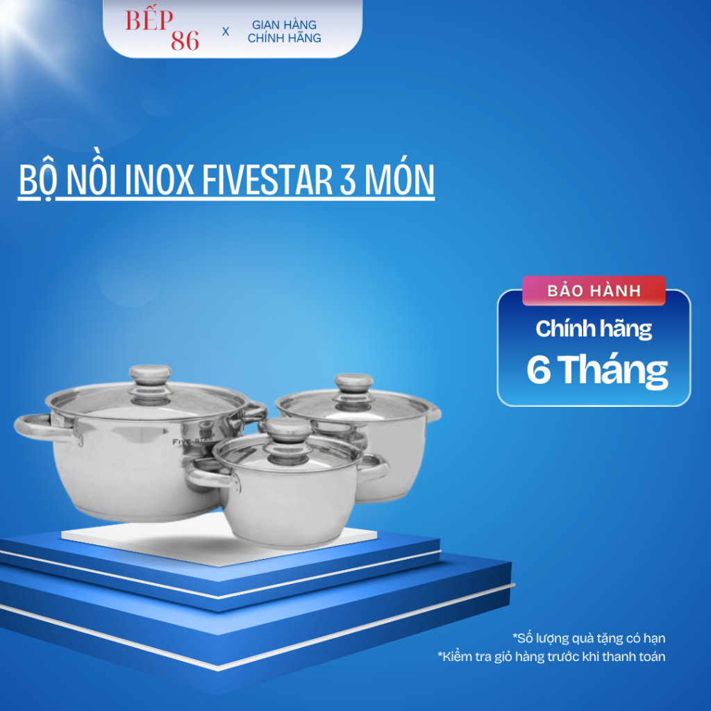 Bộ nồi 3 món fivestar | Bộ nồi dùng cho bếp từ | Nồi inox