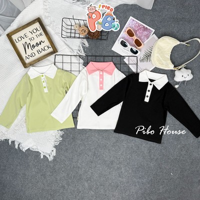 Áo Thun Dài Tay Cho Bé Gái Dáng Polo Lé Màu Cổ Sành Điệu, Chất Zip Mềm, Thấm Hút Mồ Hôi-Simeefa-Pibo Store-T1-ADTPL01
