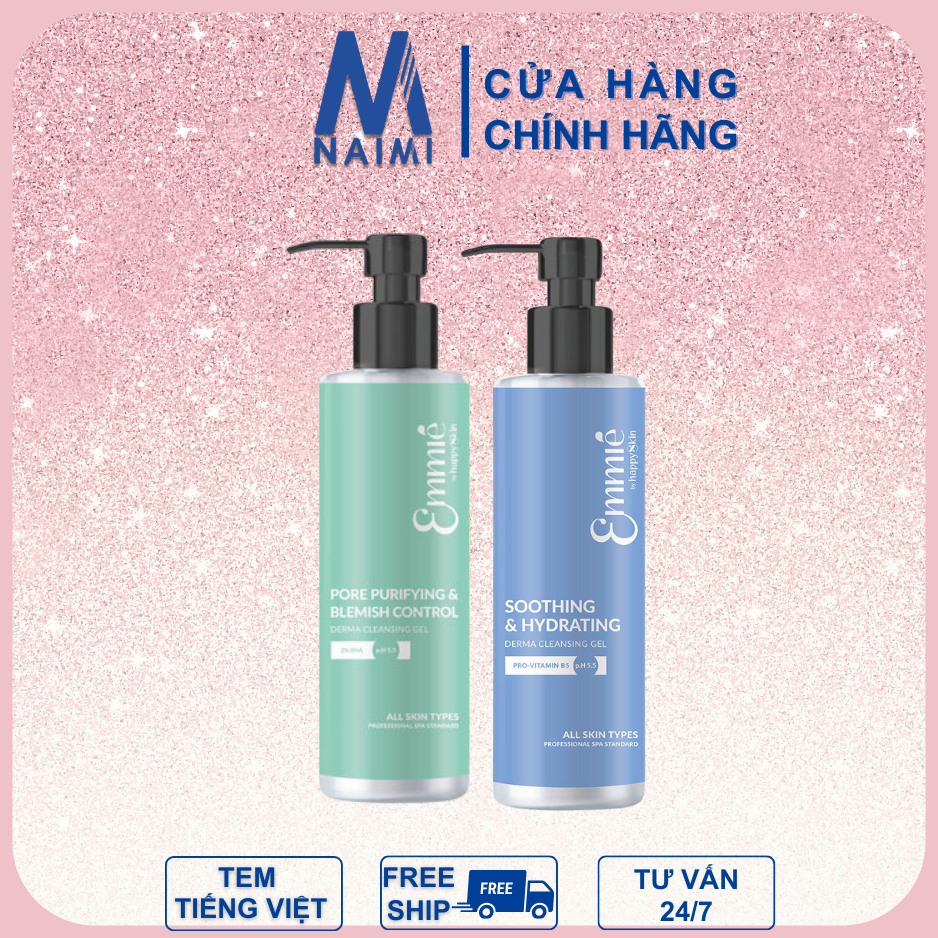 COMBO Sữa rửa mặt 180ML VÀ NƯỚC TẨY TRANG 200ML GIÚP LÀM sạch sâu và dịu nhẹ Emmie by happy skin
