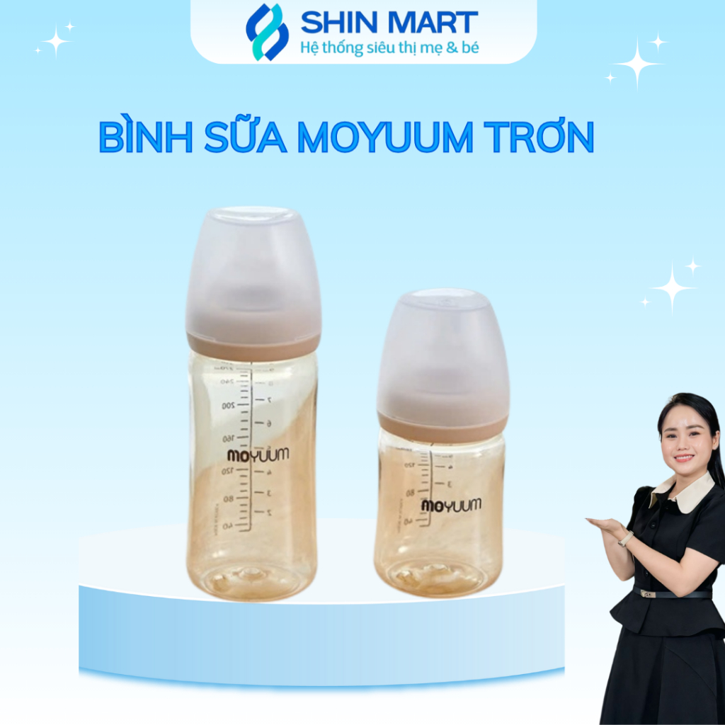 Bình Moyuum Premium PPSU trắng trơn 80ml, 170ml, 270ml chính hãng núm ti mềm cho bé
