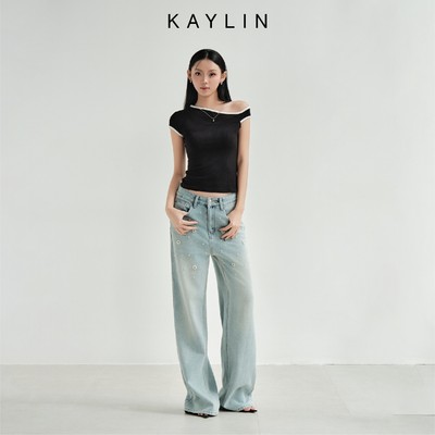 Quần JEAN KAYLIN form suông đính ngọc chất vải denim dầy dặn BST Hè 2025 - N2450