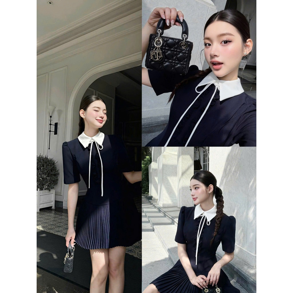 D843 (TÁO ĐỎ BIGSIZE 55-90KG) ĐẦM BIGSIZE ĐẦM CỔ POLO THẮT NƠ DÁNG NGẮN