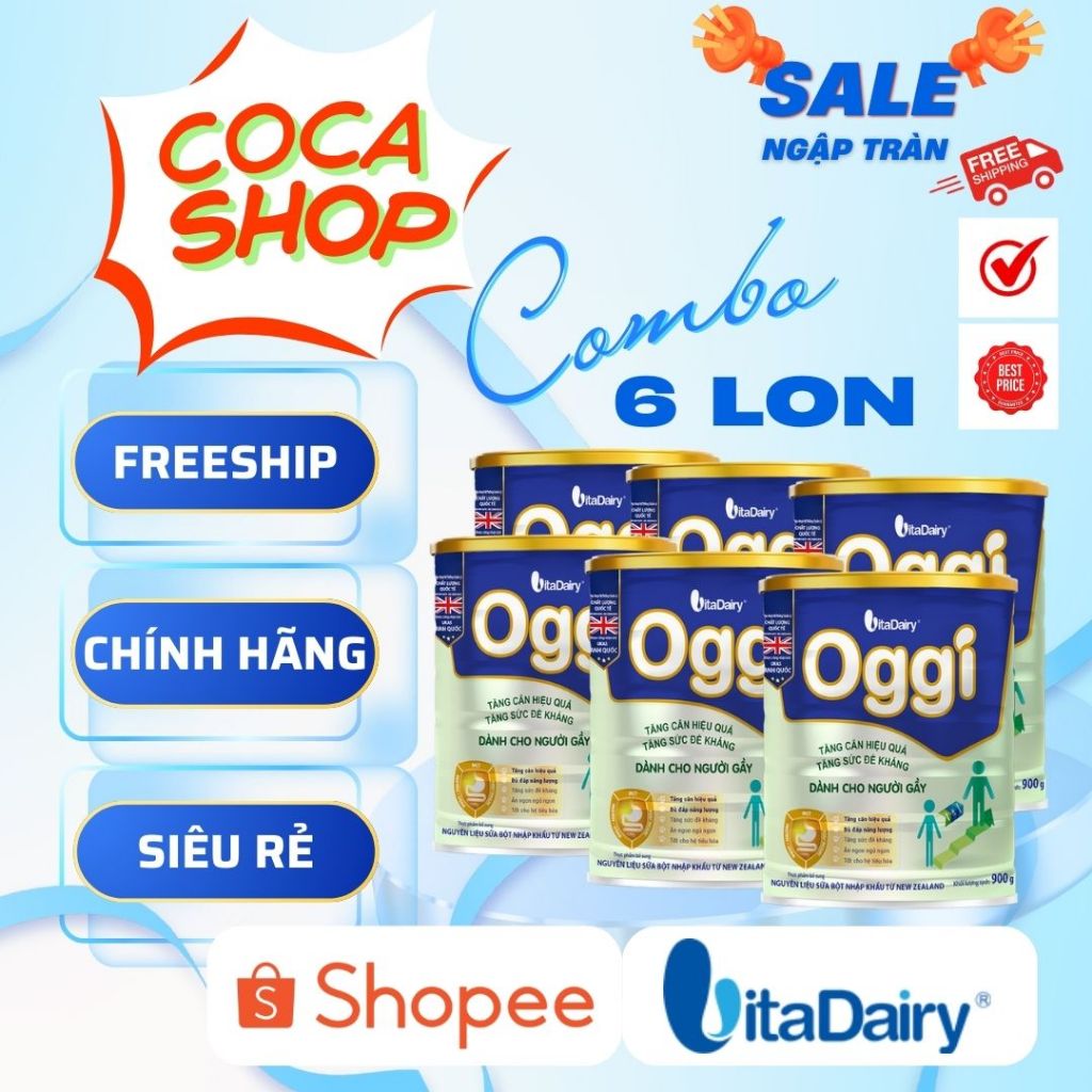Combo 6 Lon Sữa bột OGGI 900g cho người gầy - VitaDairy