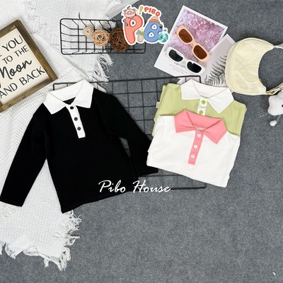 Áo Giữ Nhiệt Cho Bé Gái Dáng Polo Lé Màu Cổ Sành Điệu- Simeefa-Pibo Store-T2-ADTPL01
