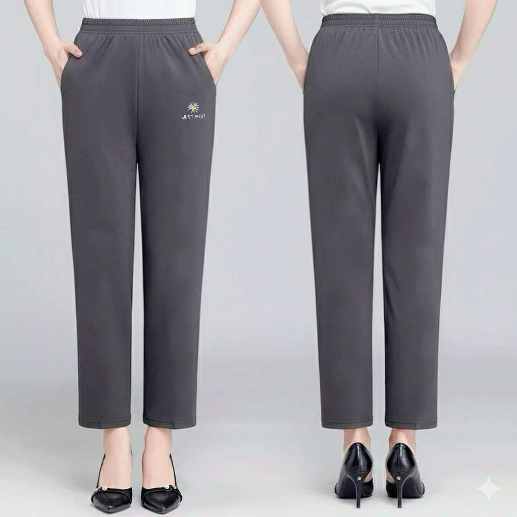 Quần trung niên nữ dài dáng baggy chất nỉ poly co giãn thu đông cho bà cho mẹ thoải mái, thanh lịch