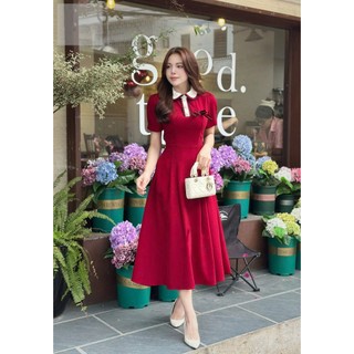  Váy đầm thiết kế dáng xòe cổ sen phối nơ nhẹ nhàng đi làm đi tiệc cưới có Bigsize U&M  V15  