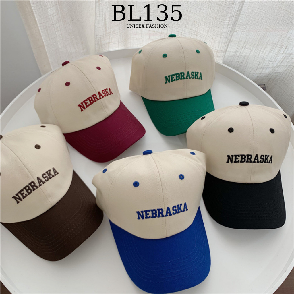 Nón lưỡi trai nam nữ thể thao Hàn Quốc, mũ kết phối 2 màu Thêu Chữ Nebraska thời trang ulzzang - BL1