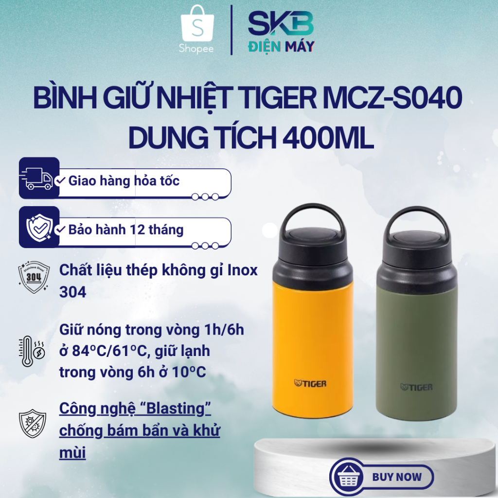 Bình giữ nhiệt Tiger MCZ-S040 - 0.4 Lít - Công nghệ Nhật Bản - Chất liệu inox 304