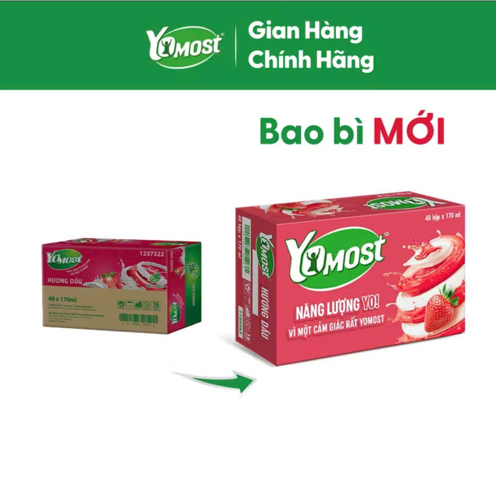 Thùng 48 Hộp Sữa Chua  Yomost Vị Dâu (x170ml)