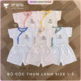 [Combo 3-5] Bộ quần áo cộc tay VT cho bé vải petit kẻ hình in gấu size từ 3-9kg CLK01