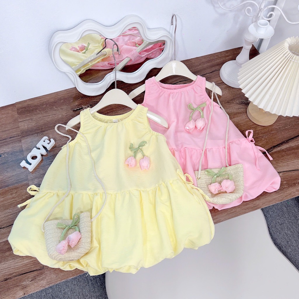   Kho Sỉ Anh Đức x TẶNG TÚI CÓI   Váy Hoa Tulip Baby có 2 màu  xinh yêu cho bé Đi Biển  Váy cho bé Đi chơi 6-30kg 