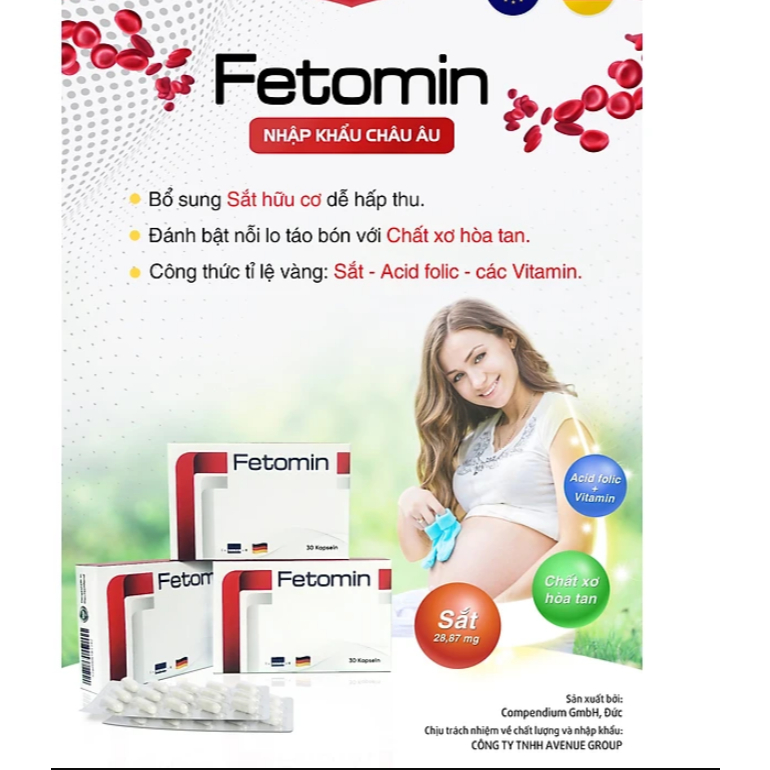 Fetomin (30 viên) bổ sung sắt hữu cơ cho Phụ nữ trước,trong và sau khi mang thai.Người từ 15 tuổi tr