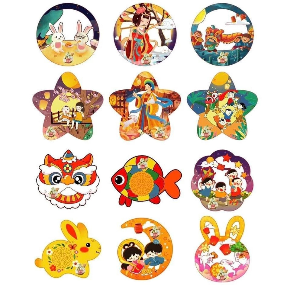 Lồng Đèn Gỗ LED 3D Lồng Đèn Trung Thu 3D Gỗ Tô Màu, Bé Tô Vẽ Lồng Đèn Trung Thu Tặng Màu Và LED, Pan