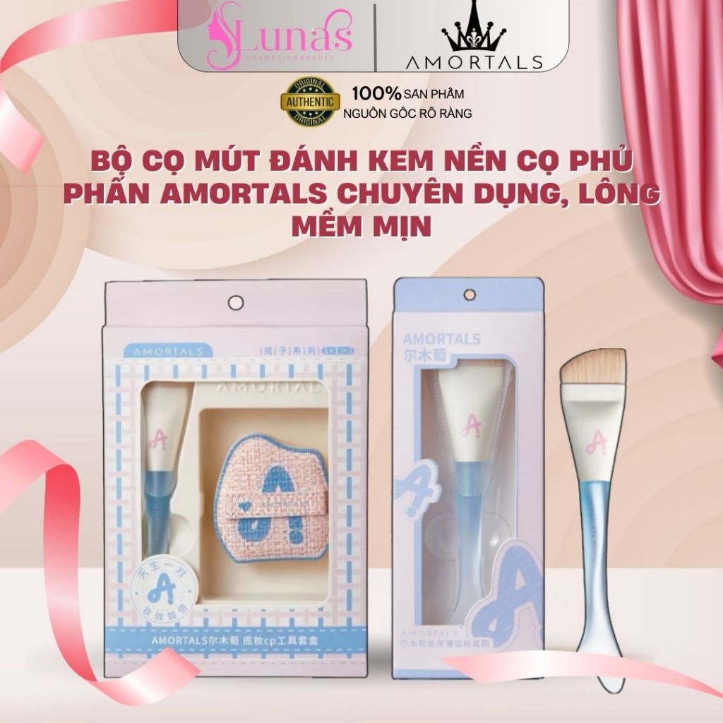 Bộ Cọ Mút Đánh Kem Nền Cọ Phủ Phấn Amortals Chuyên Dụng, Lông Mềm Mịn Hàng Công Ty