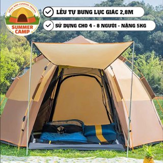 Lều Lục Giác 2,8m*2,8m Kích Thước Lớn Cho 6 - 8 Người, Bền Đẹp 2 Da Tiện Dụng