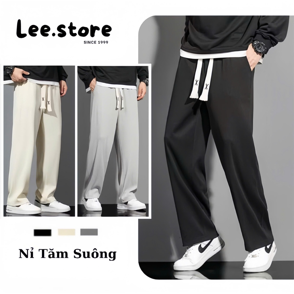 Quần Nỉ Tăm Form Suông Ống Đứng Unisex 'Nam Nữ' Cạp Chun Dày Dặn Kiểu Dáng Basic Lee Store Menswear