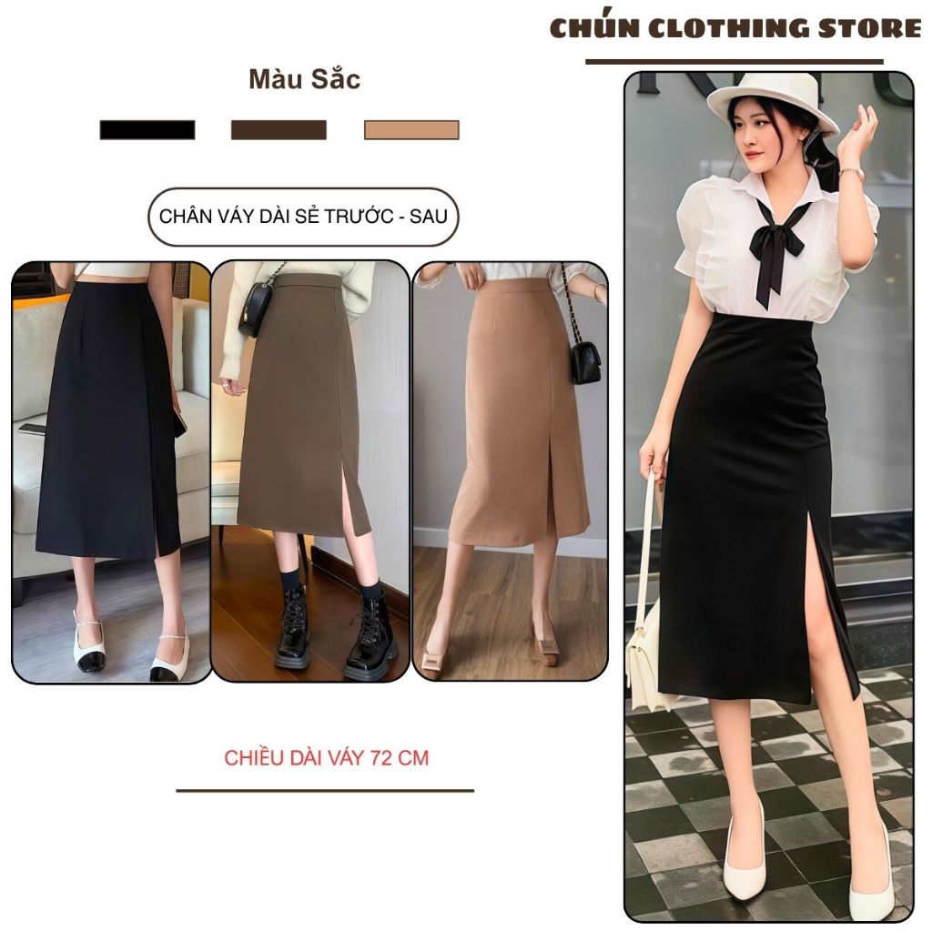 Chân Váy Dài Công Sở Dáng Trơn Cạp Lưng Cao Chất Tuyết Mưa Chân Váy A 2 Loại Xẻ Tà Sau - Trước Dáng Dài 808