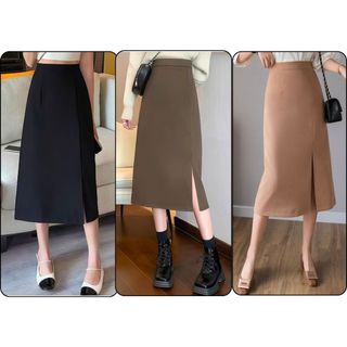 Chân Váy Dài Công Sở Dáng Trơn Cạp Lưng Cao Chất Tuyết Mưa Chân Váy A 2 Loại Xẻ Tà Sau - Trước Dáng Dài 808