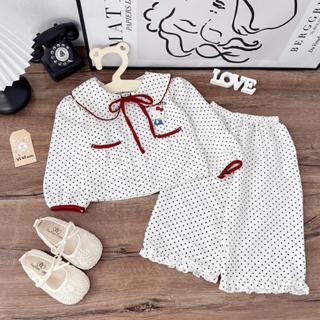 Bộ Pijama Dài Tay Cổ Sen Thắt Nơ Họa Tiết Chấm Bi Hello kitty cho bé gái 8-20kg Vivi Baby
