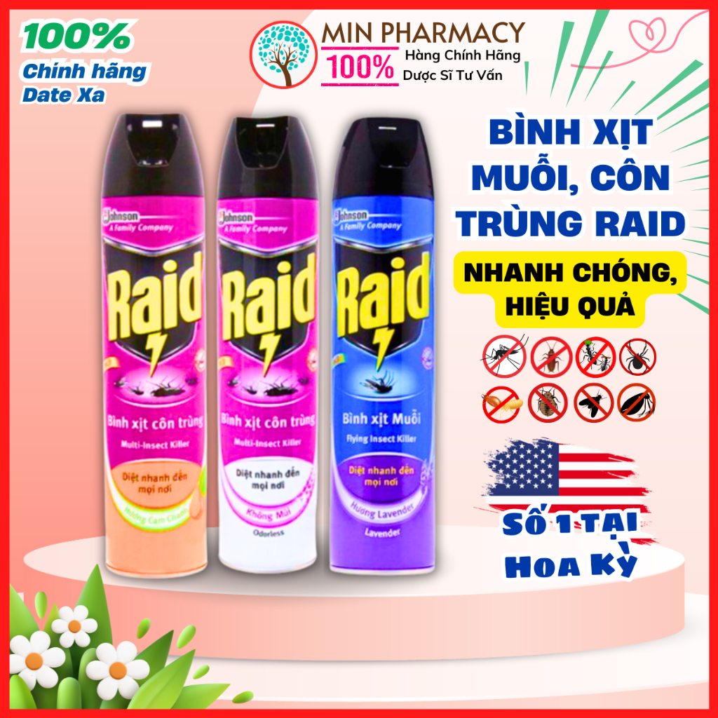 Bình xịt muỗi, xịt côn trùng RAID Nhật Bản Không mùi, Hương cam chanh - Bình Xịt Dán , đuổi muỗi