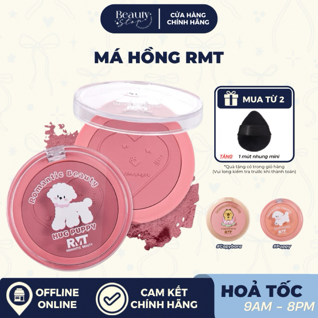 (HOẢ TỐC) Phấn Má Hồng Mềm Mịn Lâu Trôi Chuẩn Màu ROMANTIC BEAUTY RMT Phiên Bản Capybara/ Hug Puppy