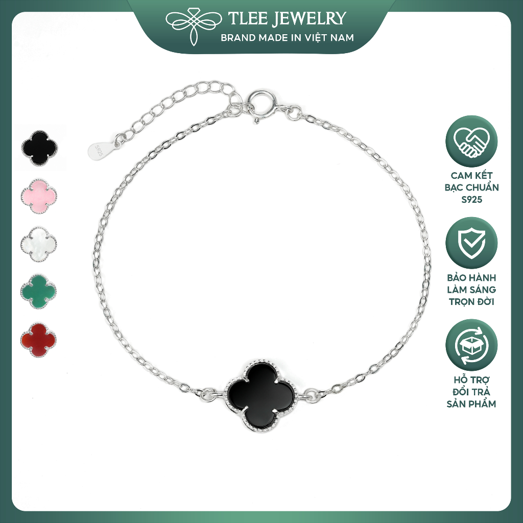 Lắc tay bạc nữ TLEE charm hoa cỏ bốn lá đơn ngũ sắc sang trọng đá 10mm TLEE JEWELRY LT0476