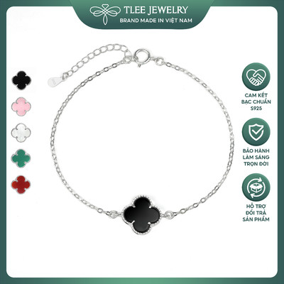 Lắc tay bạc nữ TLEE charm hoa cỏ bốn lá đơn ngũ sắc sang trọng đá 10mm TLEE JEWELRY LT0476