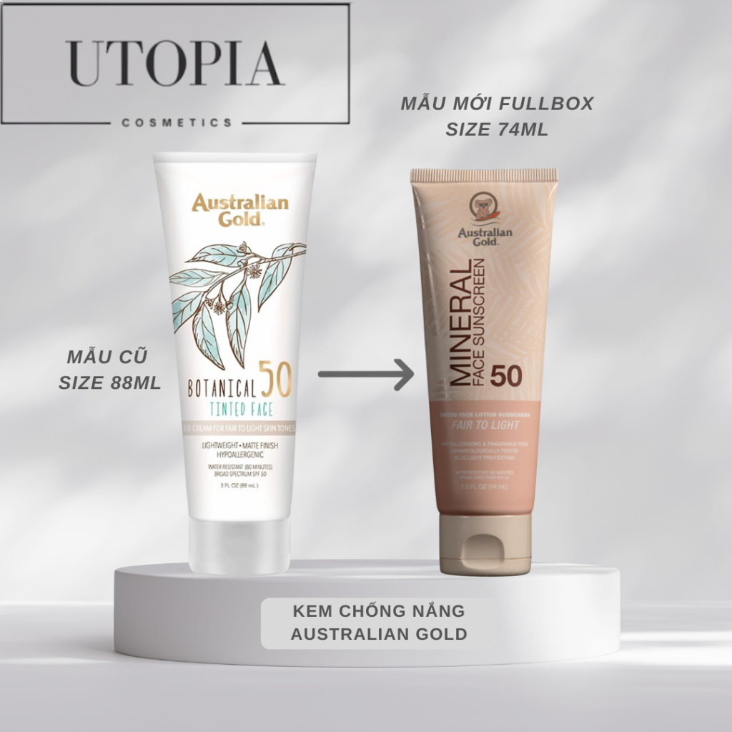 Kem chống nắng Australian Gold Botanical SPF 50 Tinted Face Sunscreen lotion (BILL MỸ)
