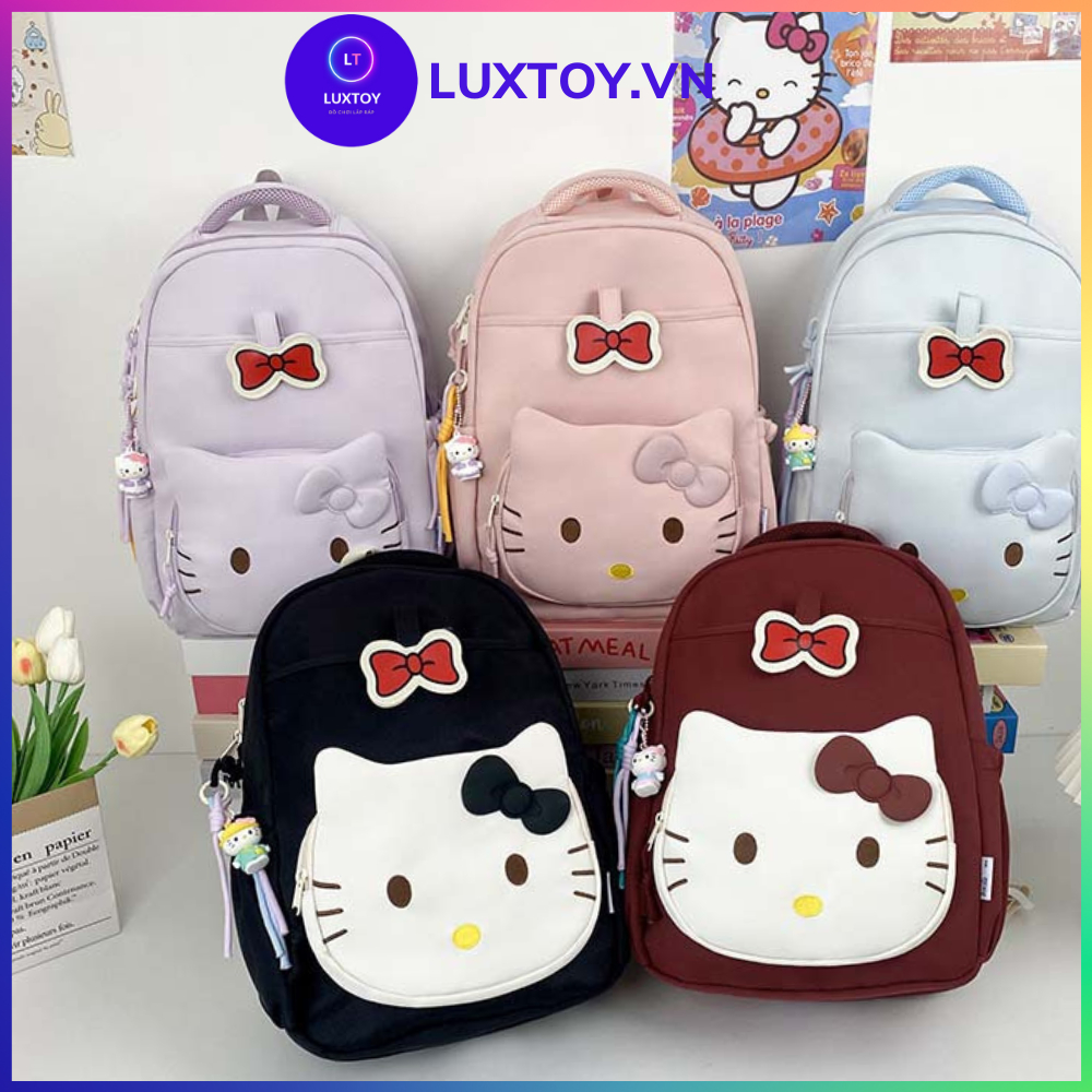 Cặp sách nữ balo học sinh cấp 2 cấp 3 cặp, balo đi học đi làm đi chơi hình nơ hello kitty phong cách