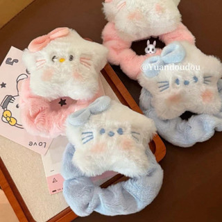 Cột tóc lông, phụ kiện tóc dễ thương mặt mèo ngôi sao hello kitty xanh hồng co giãn