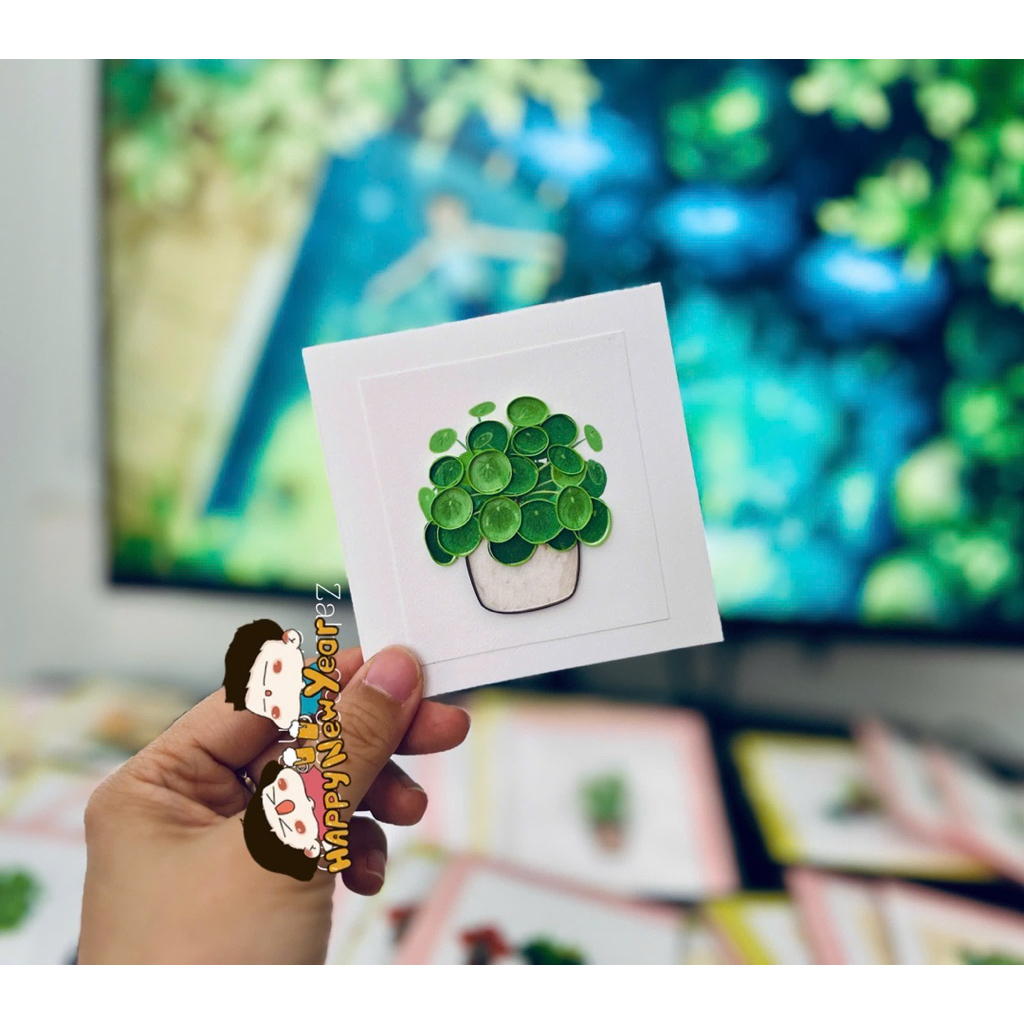 Thiệp quilling mini- chủ đề chậu cây xinh xắn- thiệp handmade