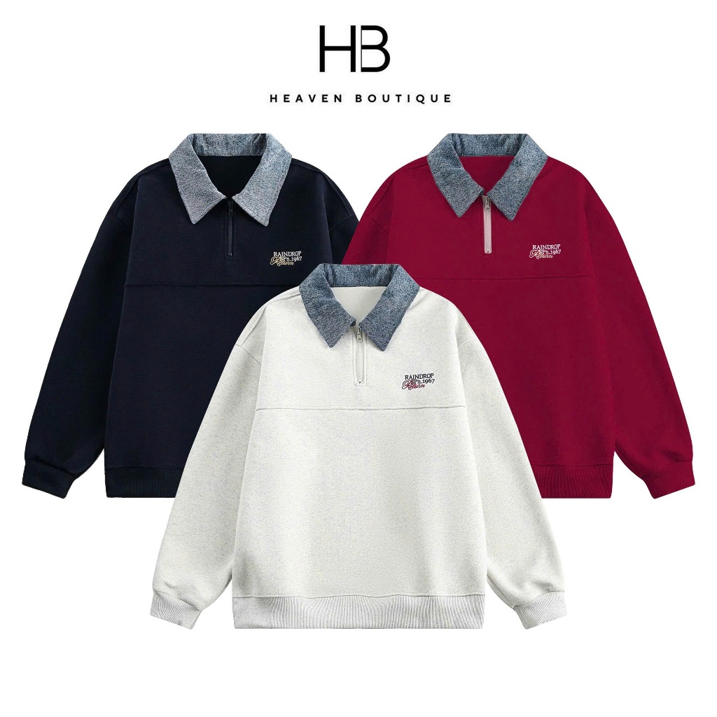    NEW 2025  Áo Sweater Nam Nữ Dài Tay Phối Cổ POLO Chất Liệu Nỉ 2 Da  Local Brand HEAVEN 