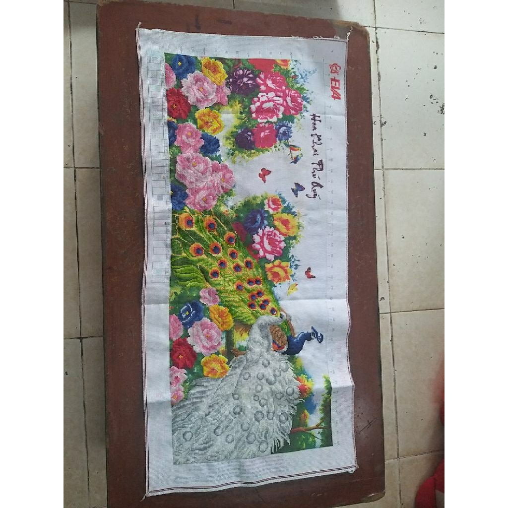 tranh thêu thành phẩm HOA KHAI PHÚ QUÝ 90x40
