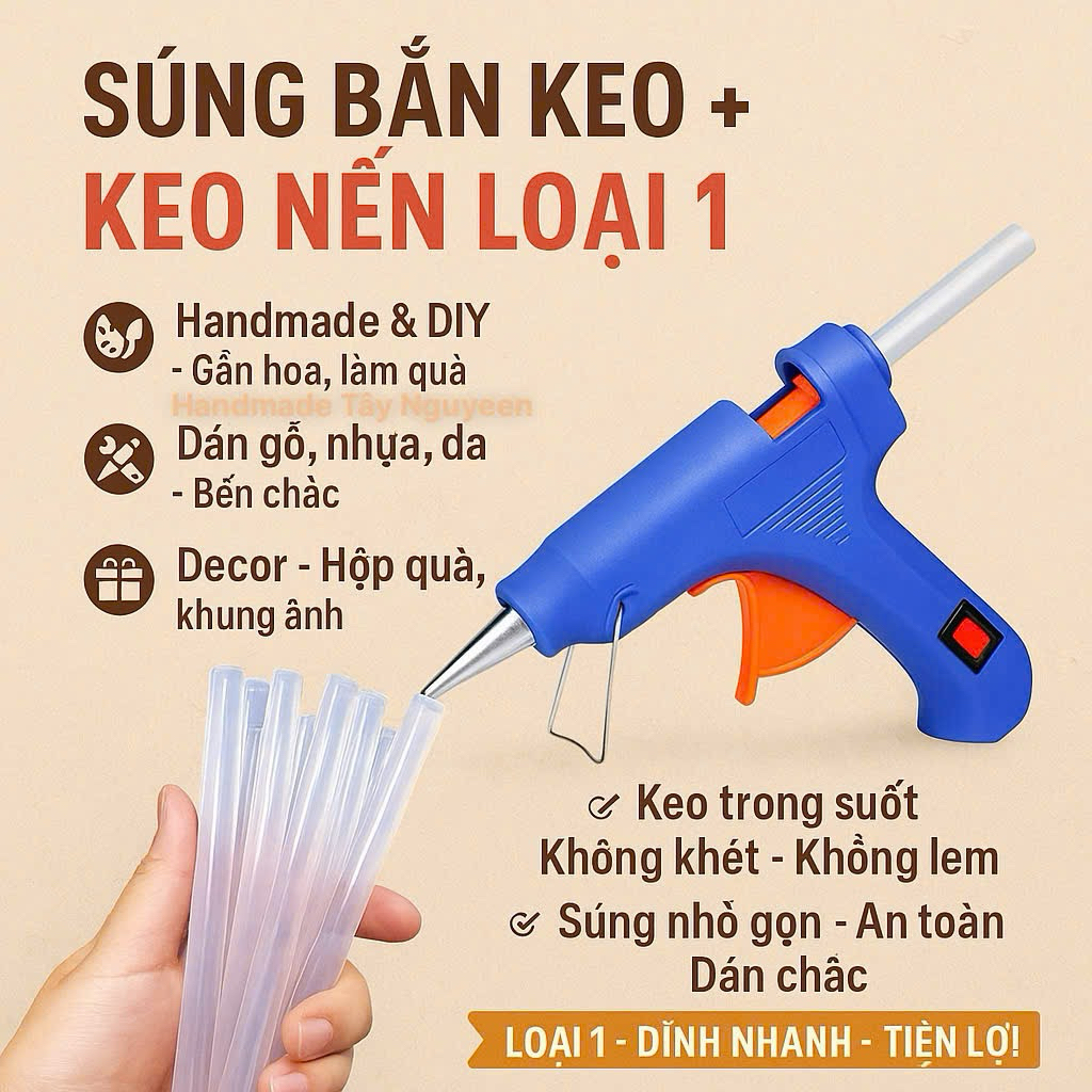 Combo Súng Bắn Keo 20w + Keo Nến Trong Suốt Loại 1 – Nhỏ Gọn Bền, An Toàn, Siêu Dính Handmade DIY