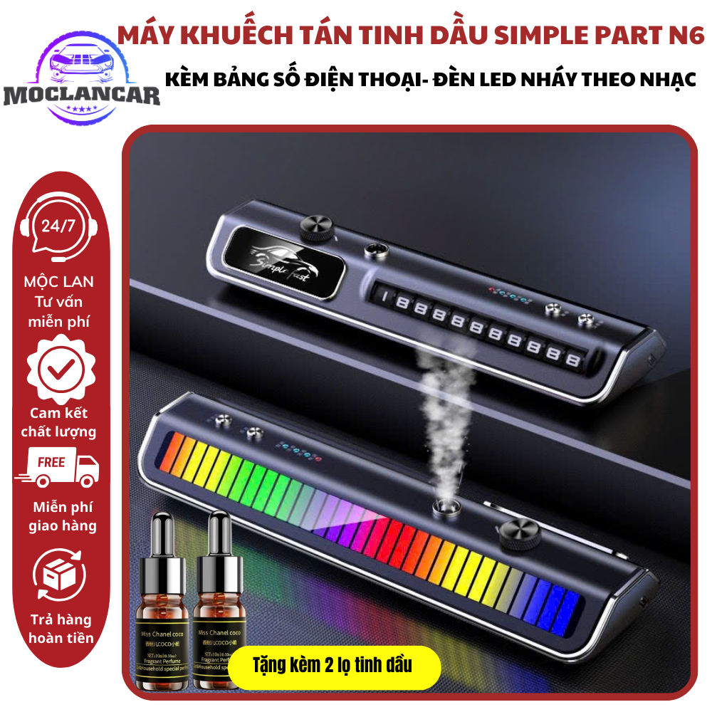 Máy Khuyếch Tán Tinh Dầu ô Tô SimpleFart N6 Thông Minh Kết Hợp Bảng Số Điện Thoại Trên Ô Tô Đèn Led 